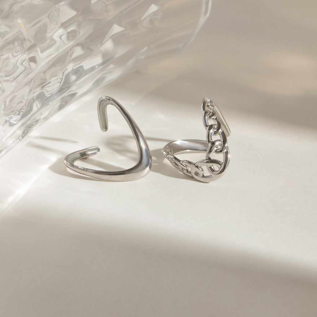 Chain Link Chevron Open Ring Set - Silvery-2 - 3