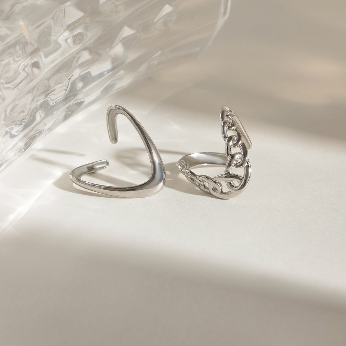 Chain Link Chevron Open Ring Set - Silvery-2 - 3
