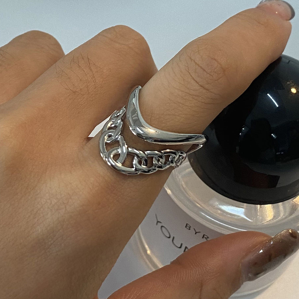 Chain Link Chevron Open Ring Set - view 1