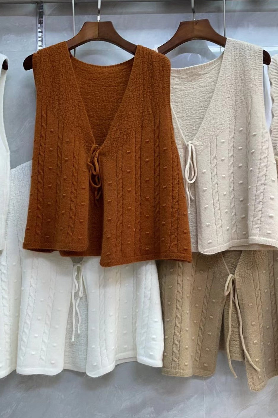 Textured Knit Tie Front Sleeveless Top - view 1