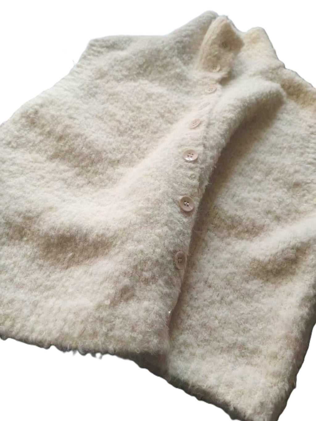 Fuzzy Knit Mock Neck Button Front Sleeveless Vest - Beige - 1