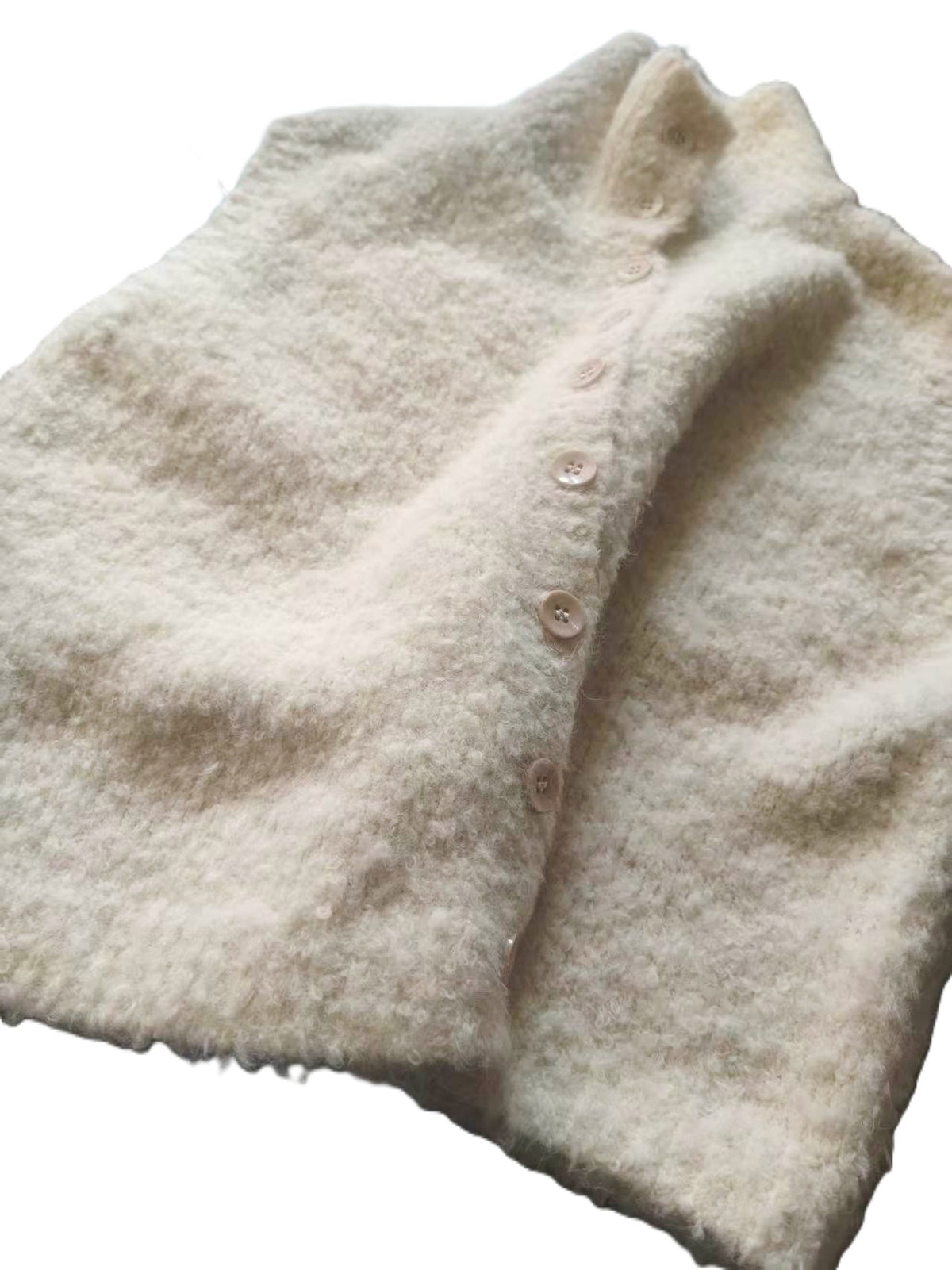 Fuzzy Knit Mock Neck Button Front Sleeveless Vest - Beige - 1