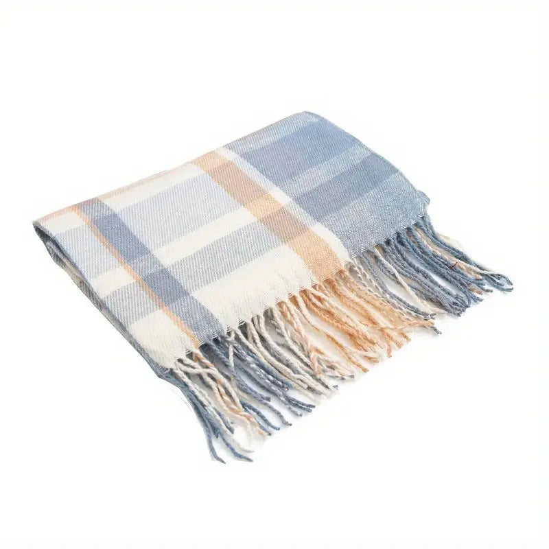Oversized Check Fringed Scarf Shawl