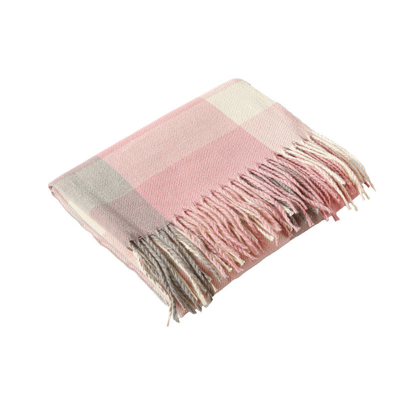 Oversized Check Fringed Scarf Shawl - view 1
