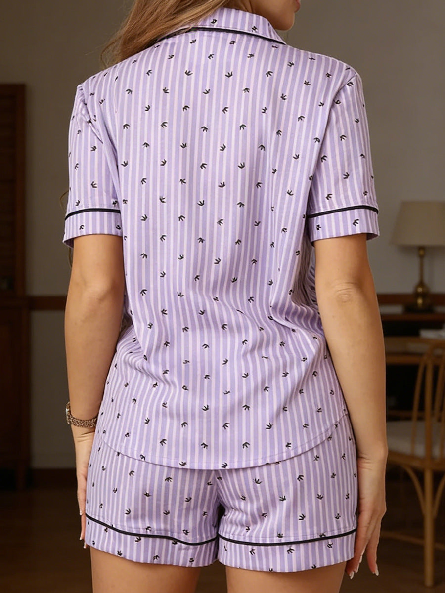 Piped Striped Short Sleeve Pajama Set - Purple - 3