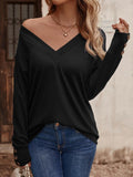 Deep V Neck Top With Button Cuffs - Black