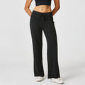 Soft Knit Drawstring Straight Leg Pants - Black