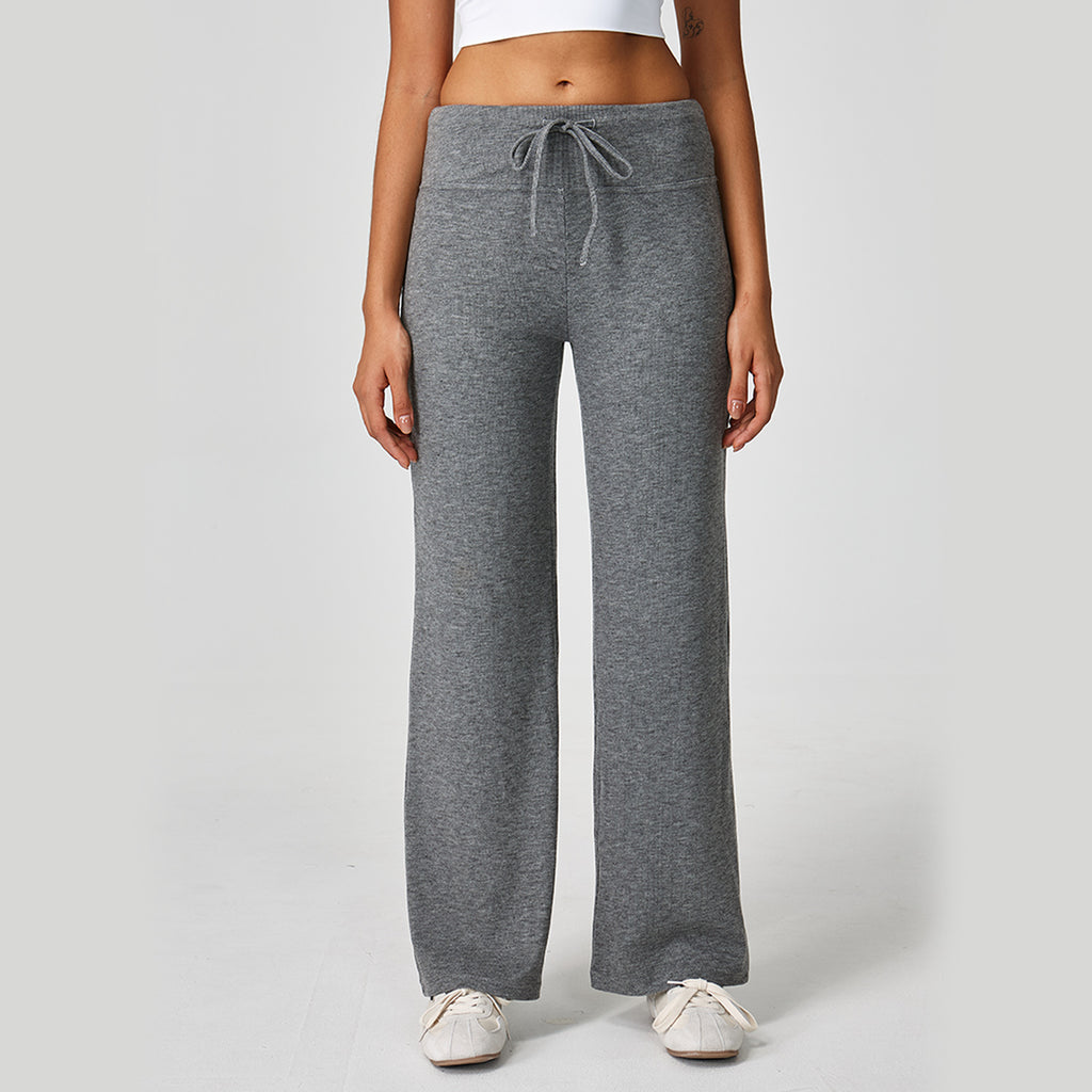 Soft Knit Drawstring Straight Leg Pants - Gray