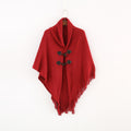 Toggle Front Fringed Poncho Cardigan - Red