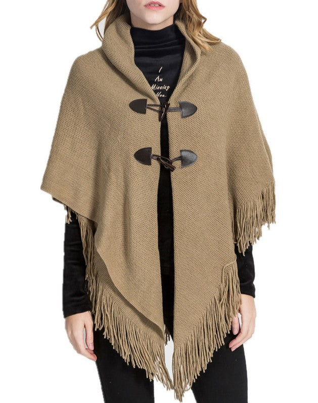 Toggle Front Fringed Poncho Cardigan - view 1