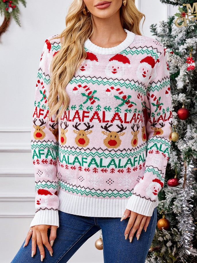 Pastel Santa Reindeer Fair Isle Sweater - Pink - 2