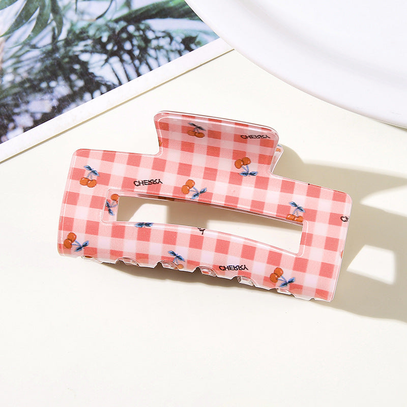 Ditsy Floral Cherry Rectangle Hair Claw Clip - Cherry