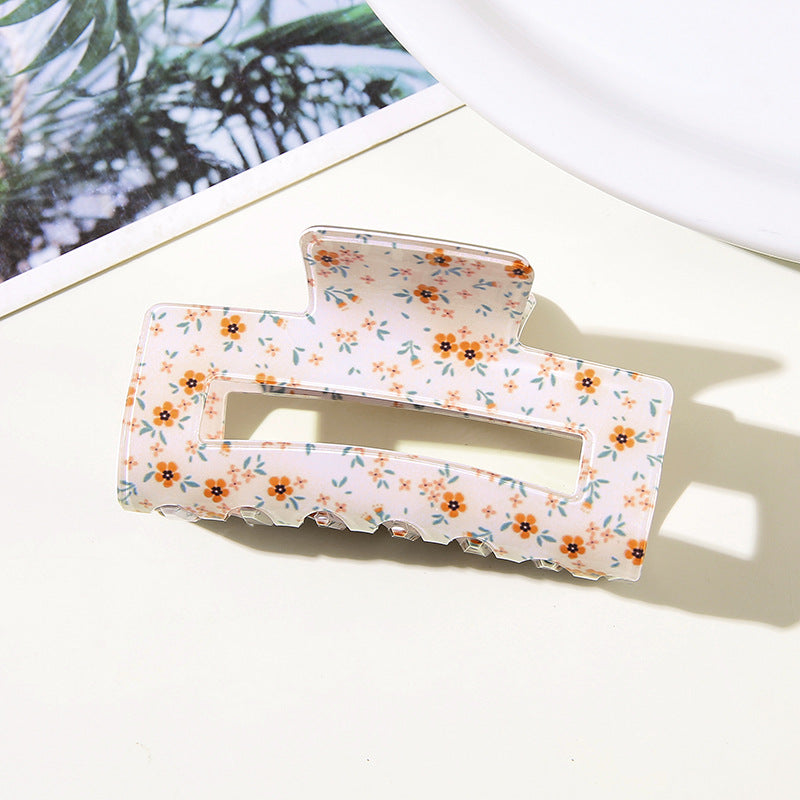 Ditsy Floral Cherry Rectangle Hair Claw Clip - Orange