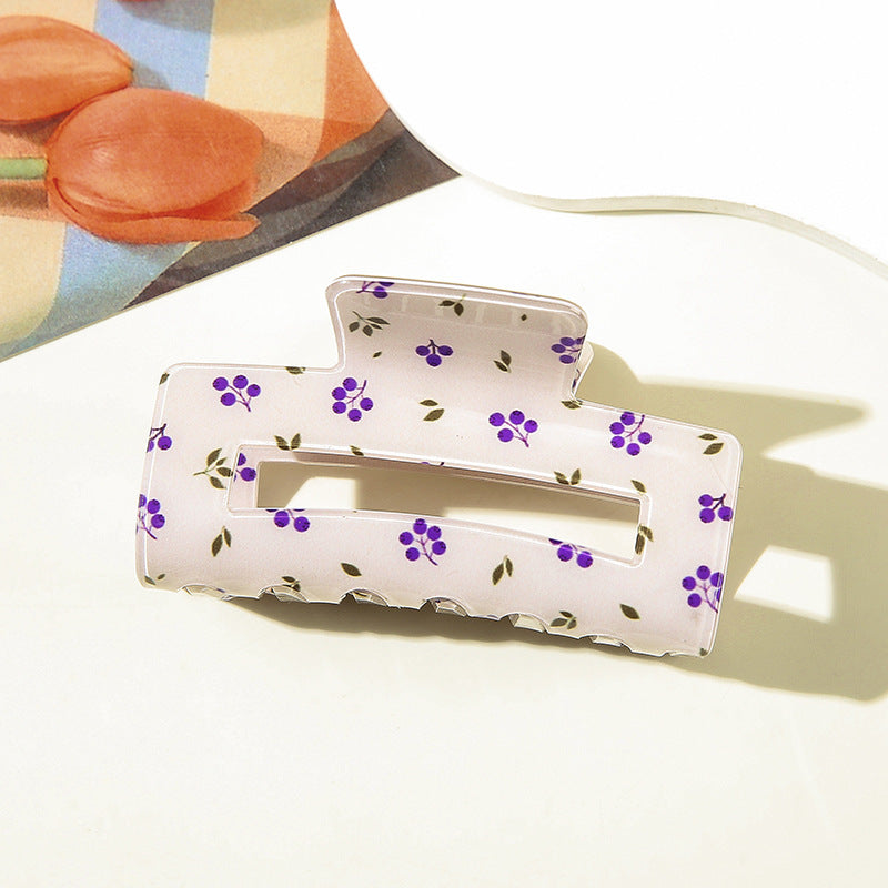 Ditsy Floral Cherry Rectangle Hair Claw Clip - Purple