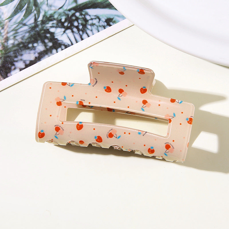 Ditsy Floral Cherry Rectangle Hair Claw Clip - Strawberry