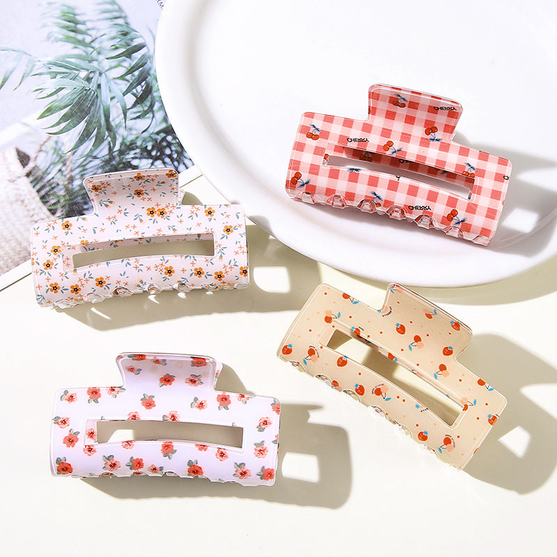 Ditsy Floral Cherry Rectangle Hair Claw Clip