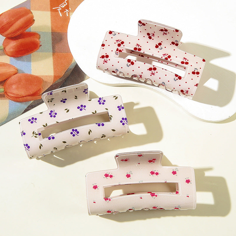 Ditsy Floral Cherry Rectangle Hair Claw Clip - view 2