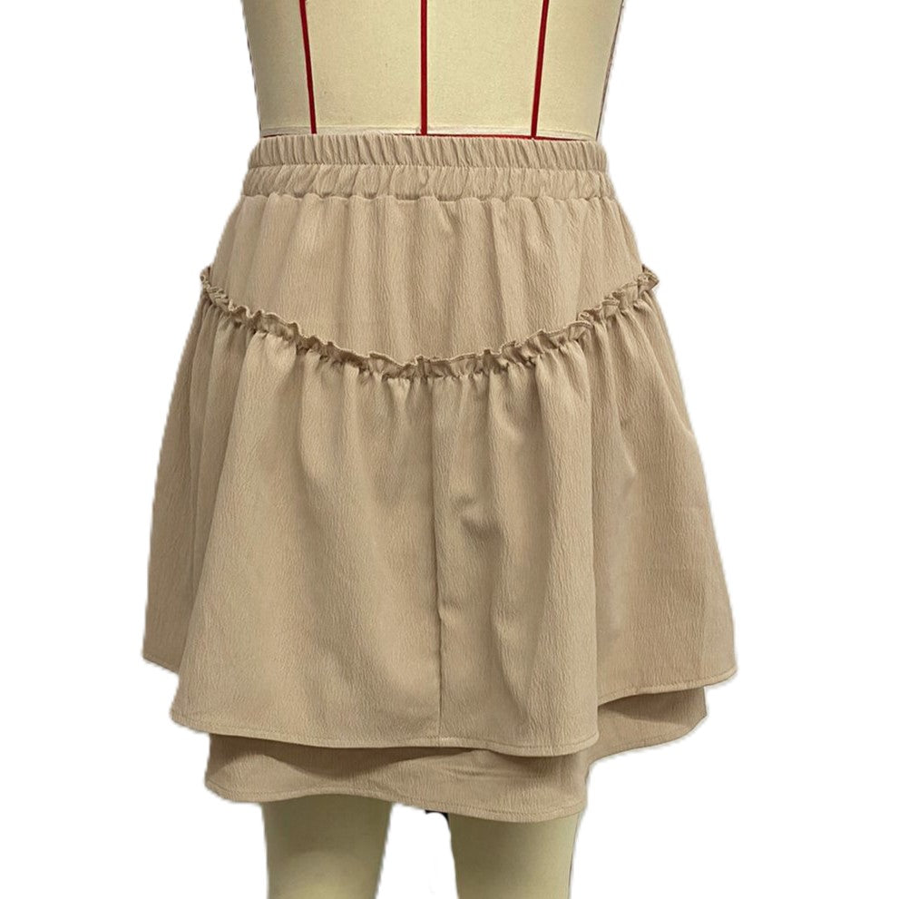 Tiered Ruffle Flowy Mini Skirt - Khaki - 1