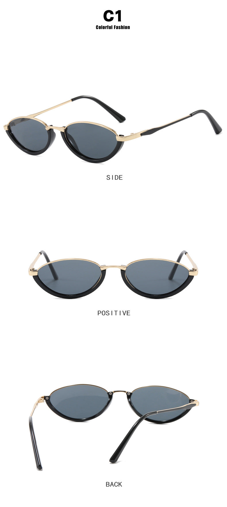 Small Frame Metal Cat Eye Sunglasses - Black - 1