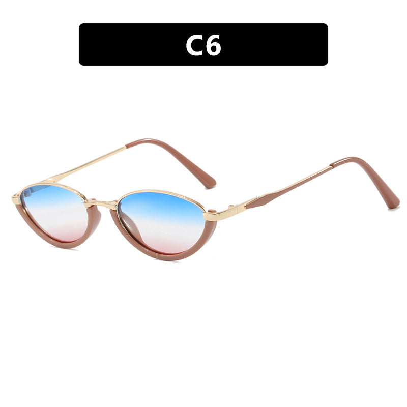 Small Frame Metal Cat Eye Sunglasses - Blue