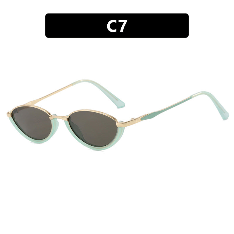 Small Frame Metal Cat Eye Sunglasses - Green