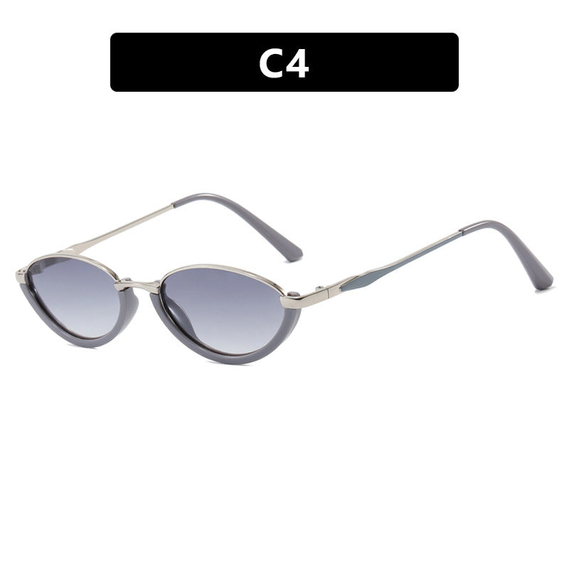 Small Frame Metal Cat Eye Sunglasses - Grey - 1