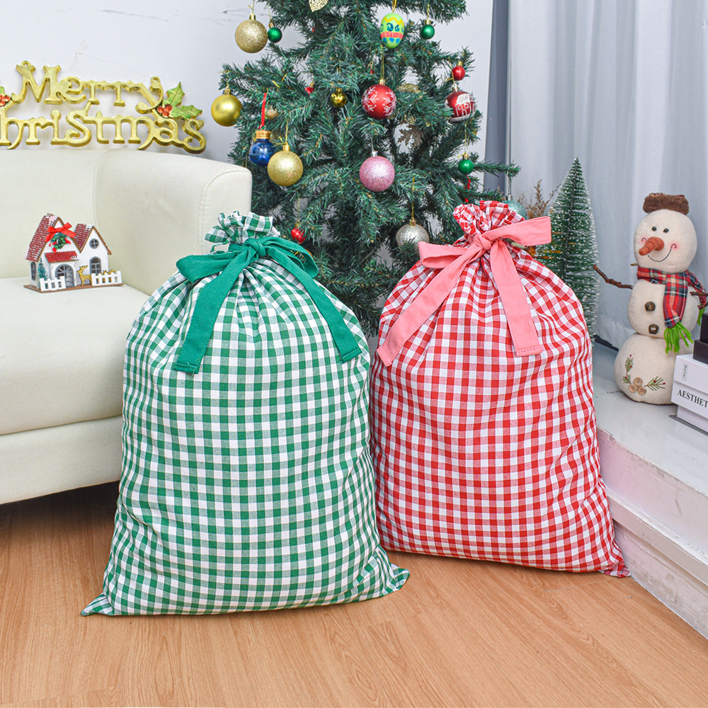 Gingham Check Drawstring Bag for Holiday Gifts - Blue - 2