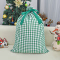 Gingham Check Drawstring Bag for Holiday Gifts - Green