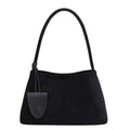 Faux Suede Shoulder Bag with Zip Pouch - Black Suede