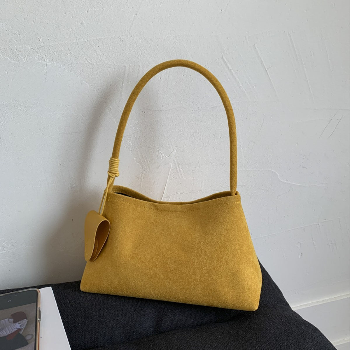 Faux Suede Shoulder Bag with Zip Pouch
