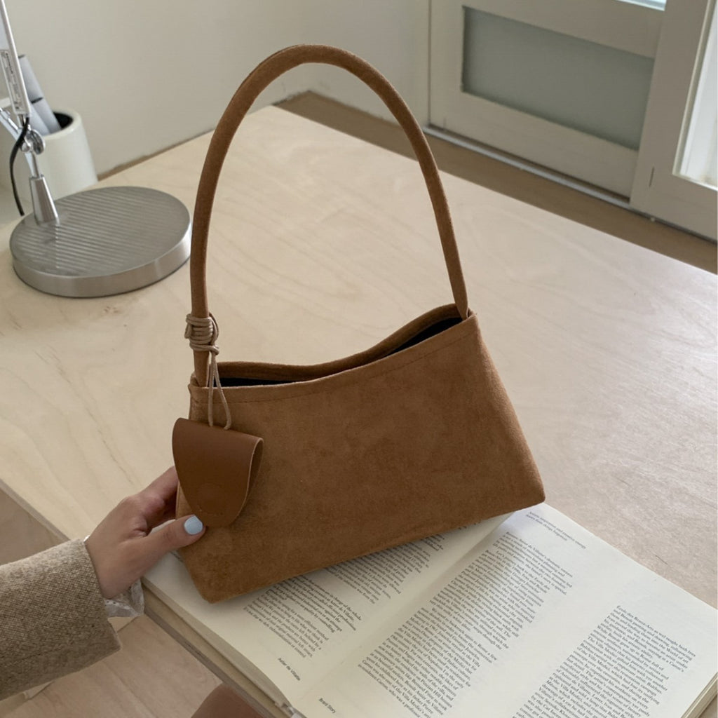 Faux Suede Shoulder Bag with Zip Pouch