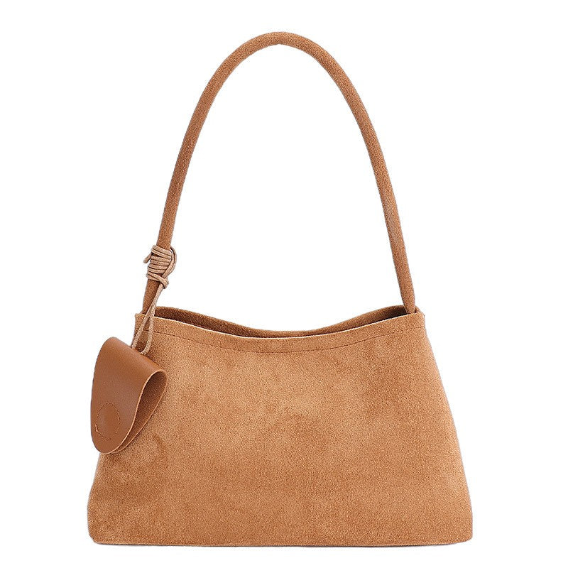 Faux Suede Shoulder Bag with Zip Pouch