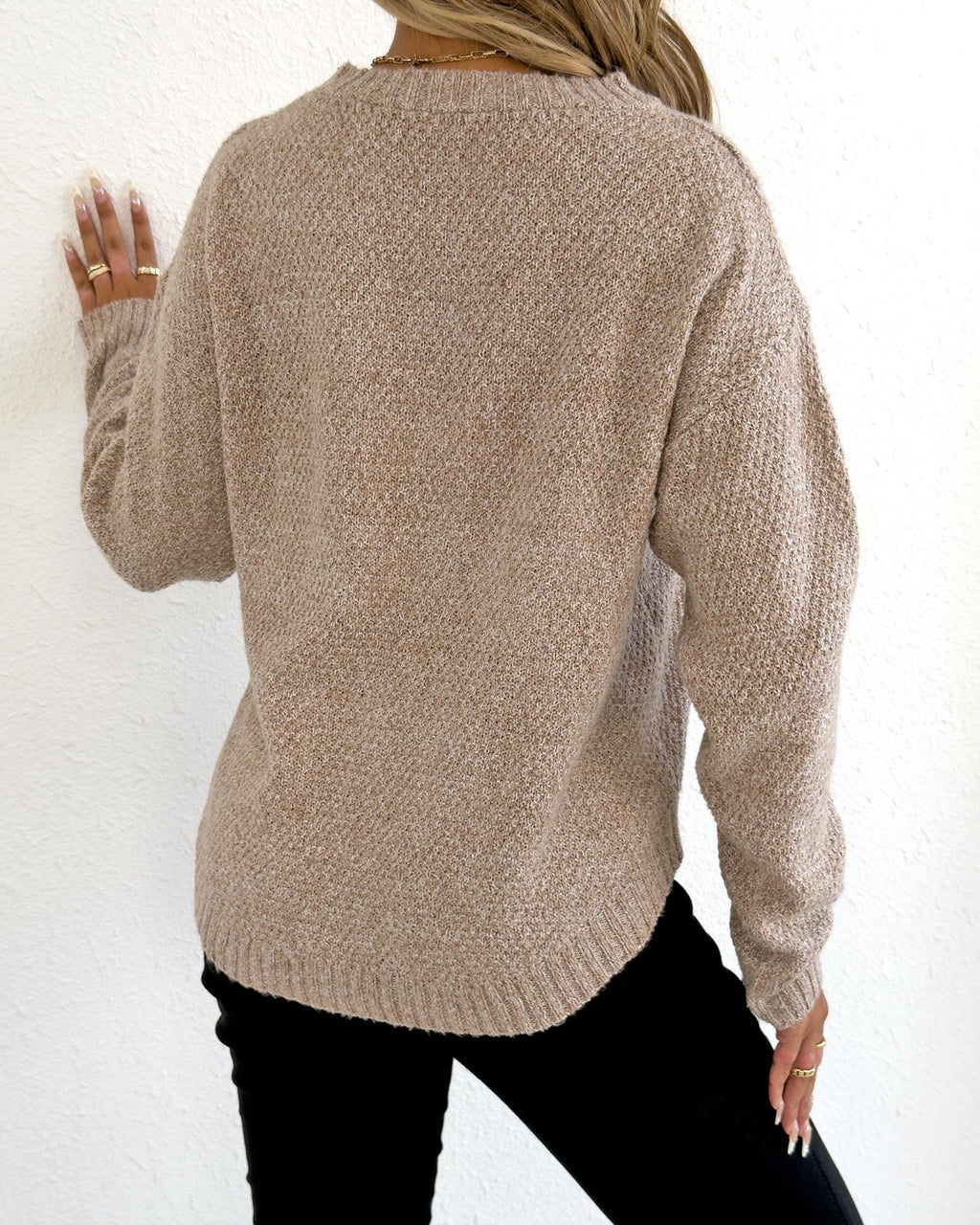 Leopard Lip Graphic Crew Neck Sweater - Apricot - 2
