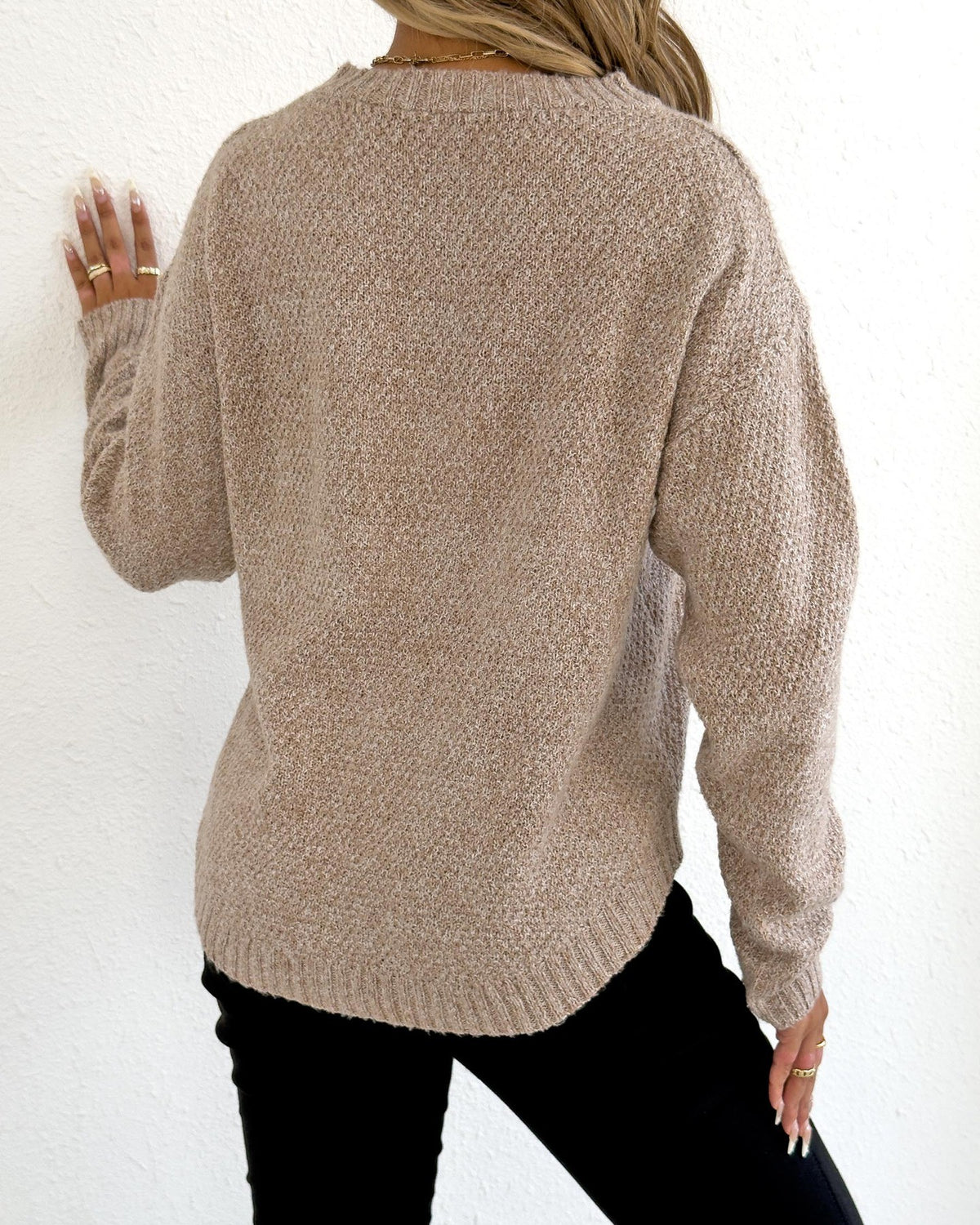Leopard Lip Graphic Crew Neck Sweater - Apricot - 2