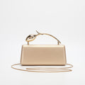 Tulip Handle Box Clutch with Chain Strap - Gold