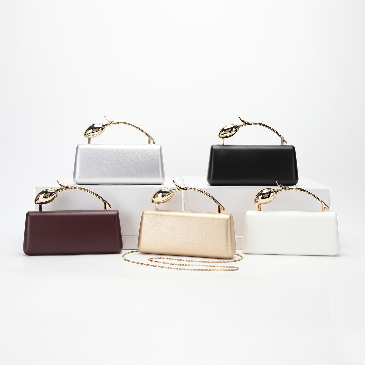 Tulip Handle Box Clutch with Chain Strap