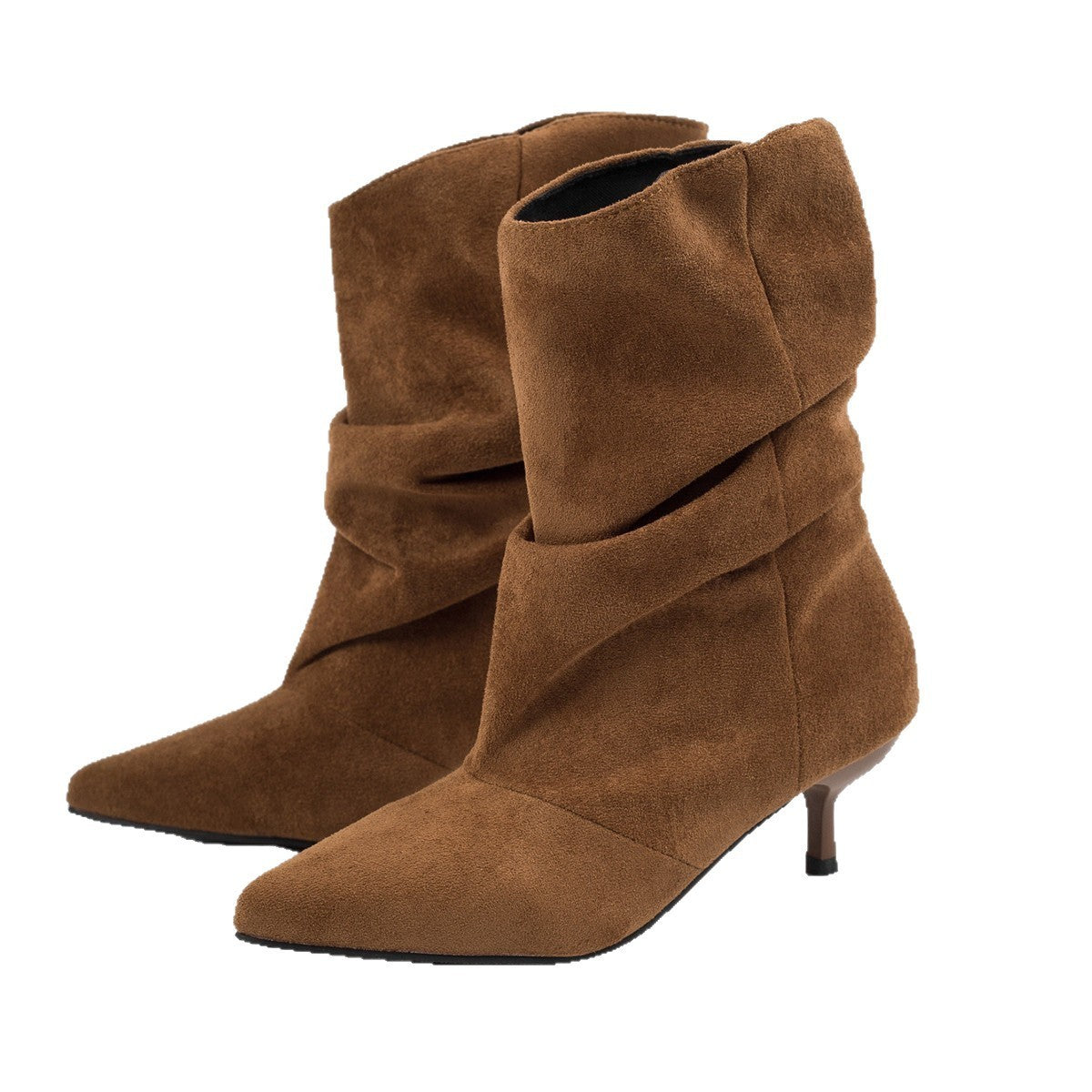 Slouchy Faux Suede Pointed Kitten Heel Boots