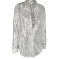 Sequin Sheer Oversized Button Down Shirt - Silver