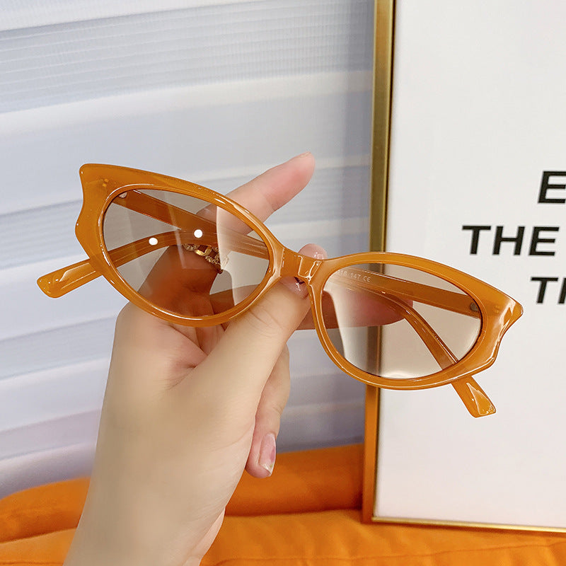 Small Angular Cat Eye Retro Sunglasses - Orange