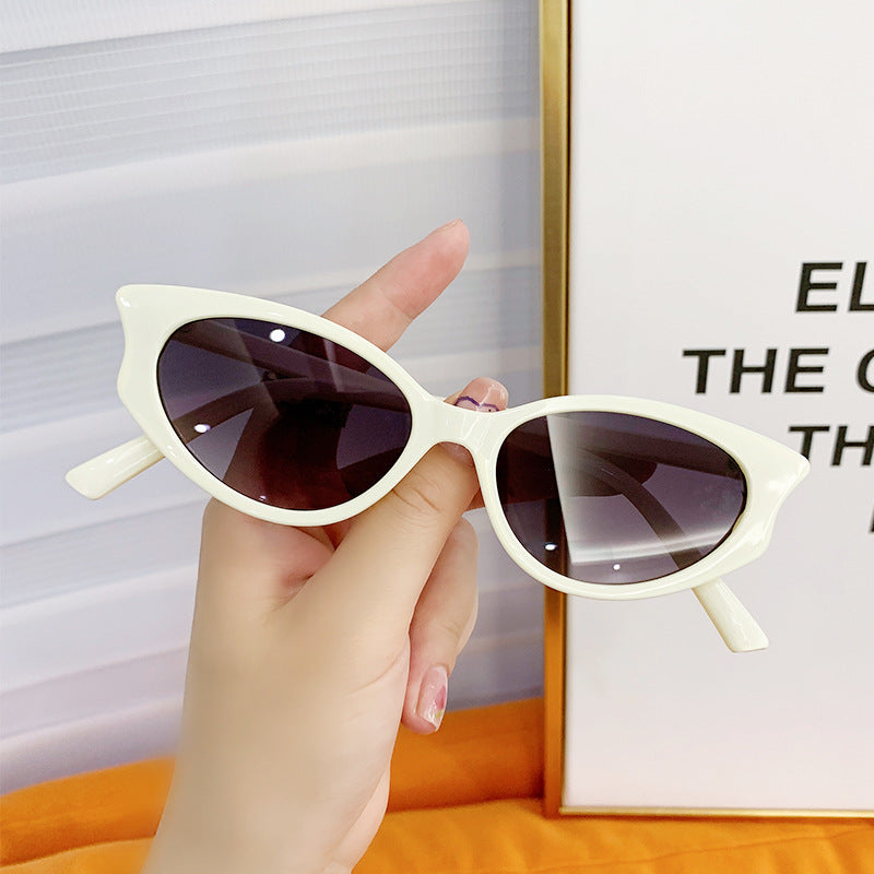 Small Angular Cat Eye Retro Sunglasses - White