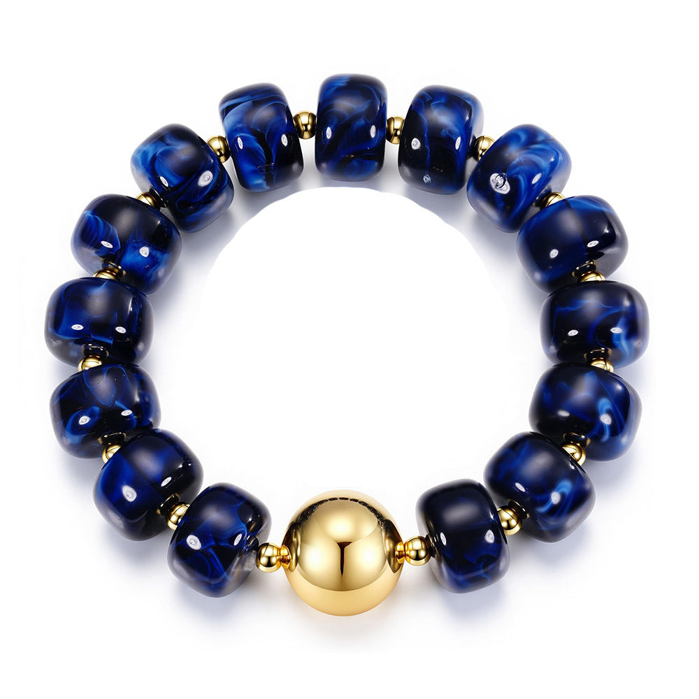 Chunky Resin Rondelle Beaded Bracelet With Ball Bead - Blue