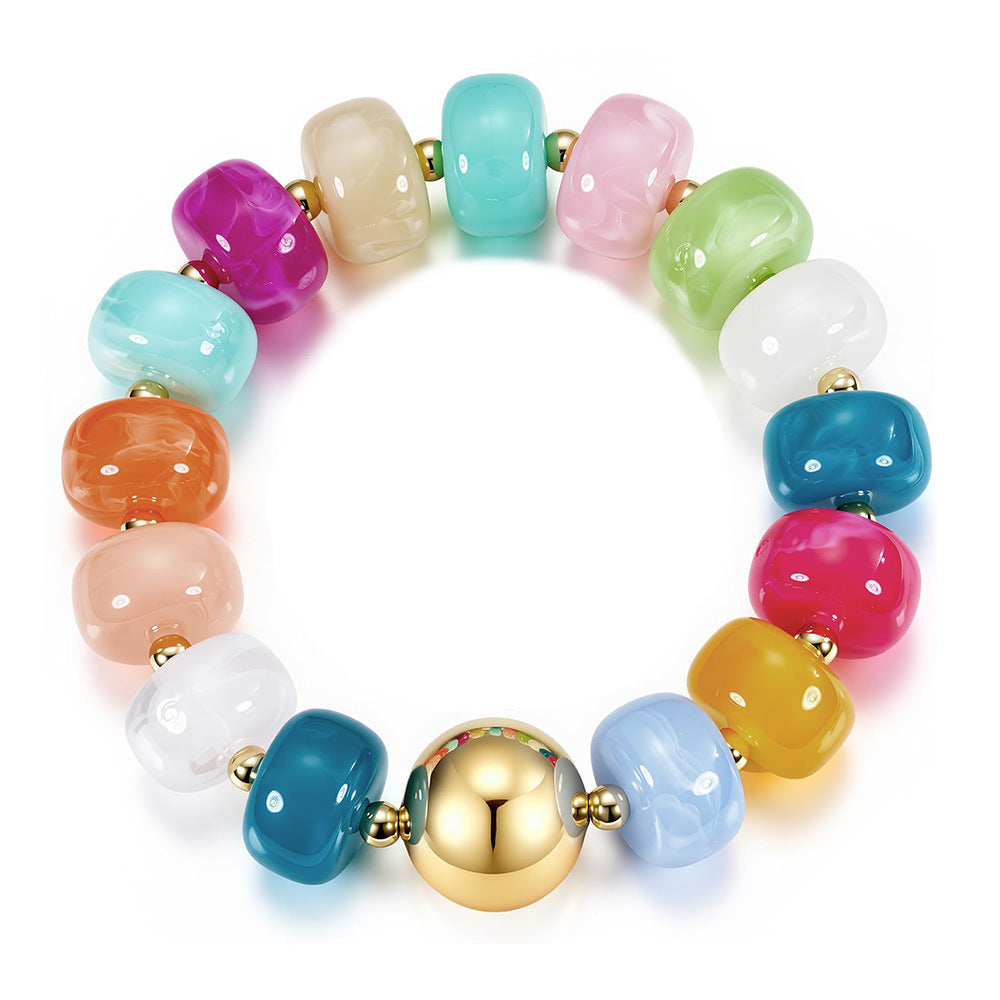 Chunky Resin Rondelle Beaded Bracelet With Ball Bead - Colorful