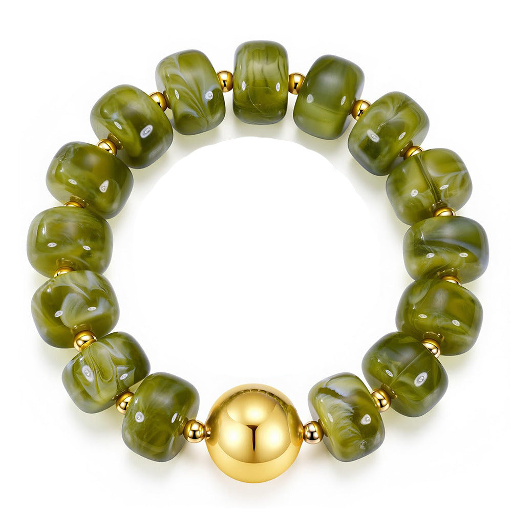 Chunky Resin Rondelle Beaded Bracelet With Ball Bead - Grass_Green