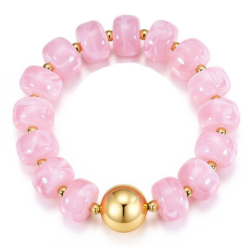Chunky Resin Rondelle Beaded Bracelet With Ball Bead - Pink