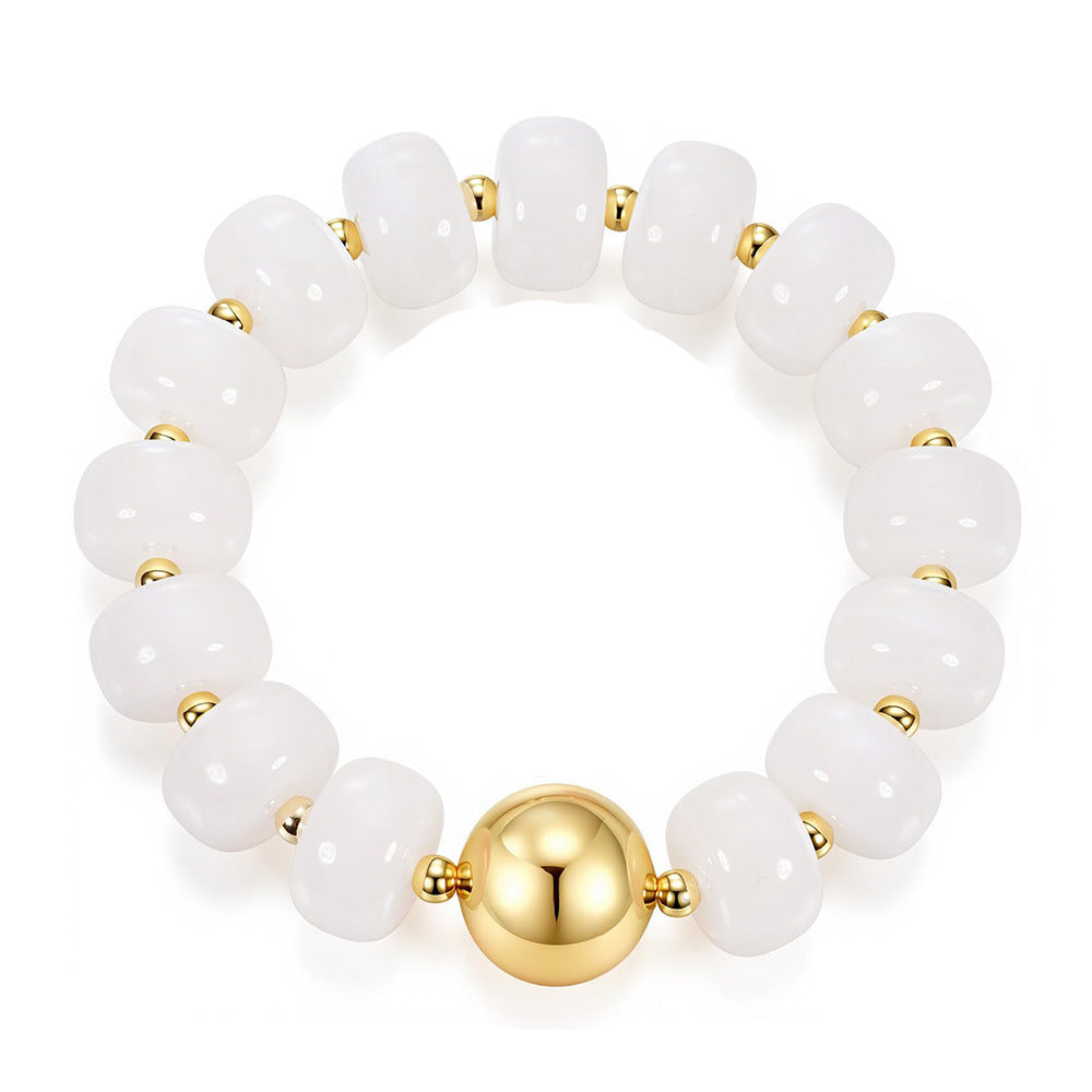 Chunky Resin Rondelle Beaded Bracelet With Ball Bead - White