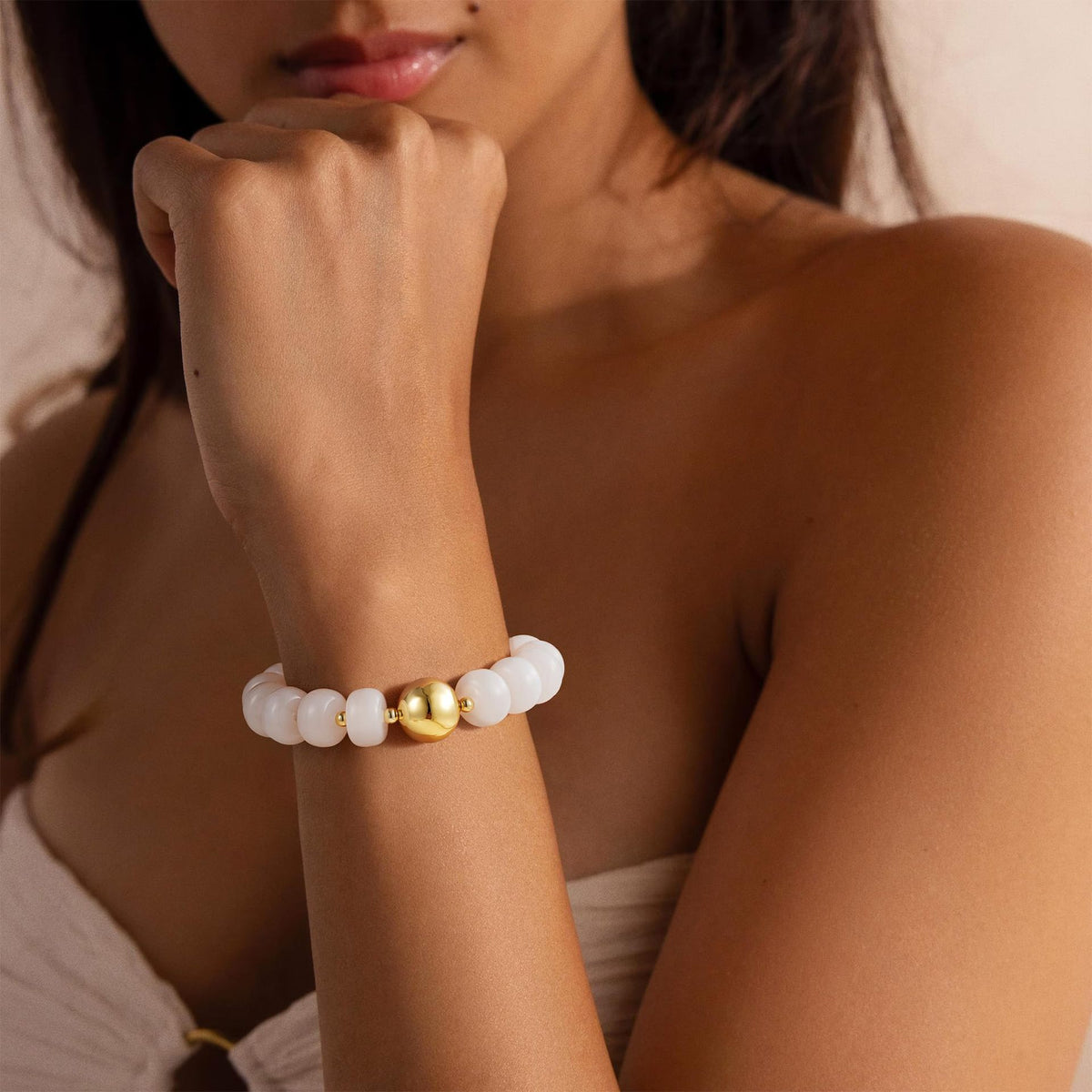 Chunky Resin Rondelle Beaded Bracelet With Ball Bead - White - 1