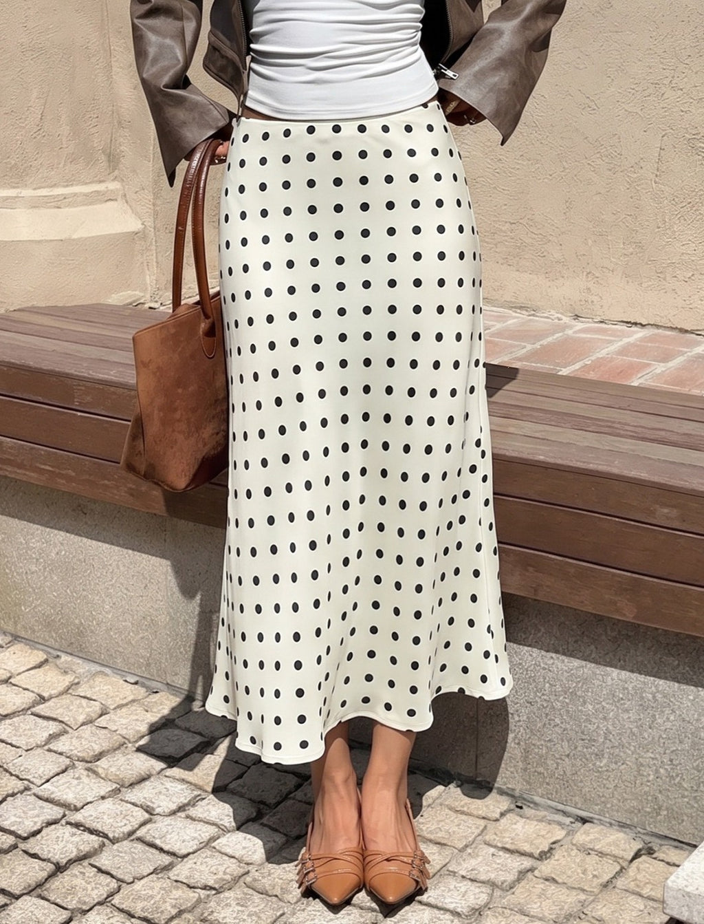 Dotted Fishtail Hem Maxi Skirt - Apricot