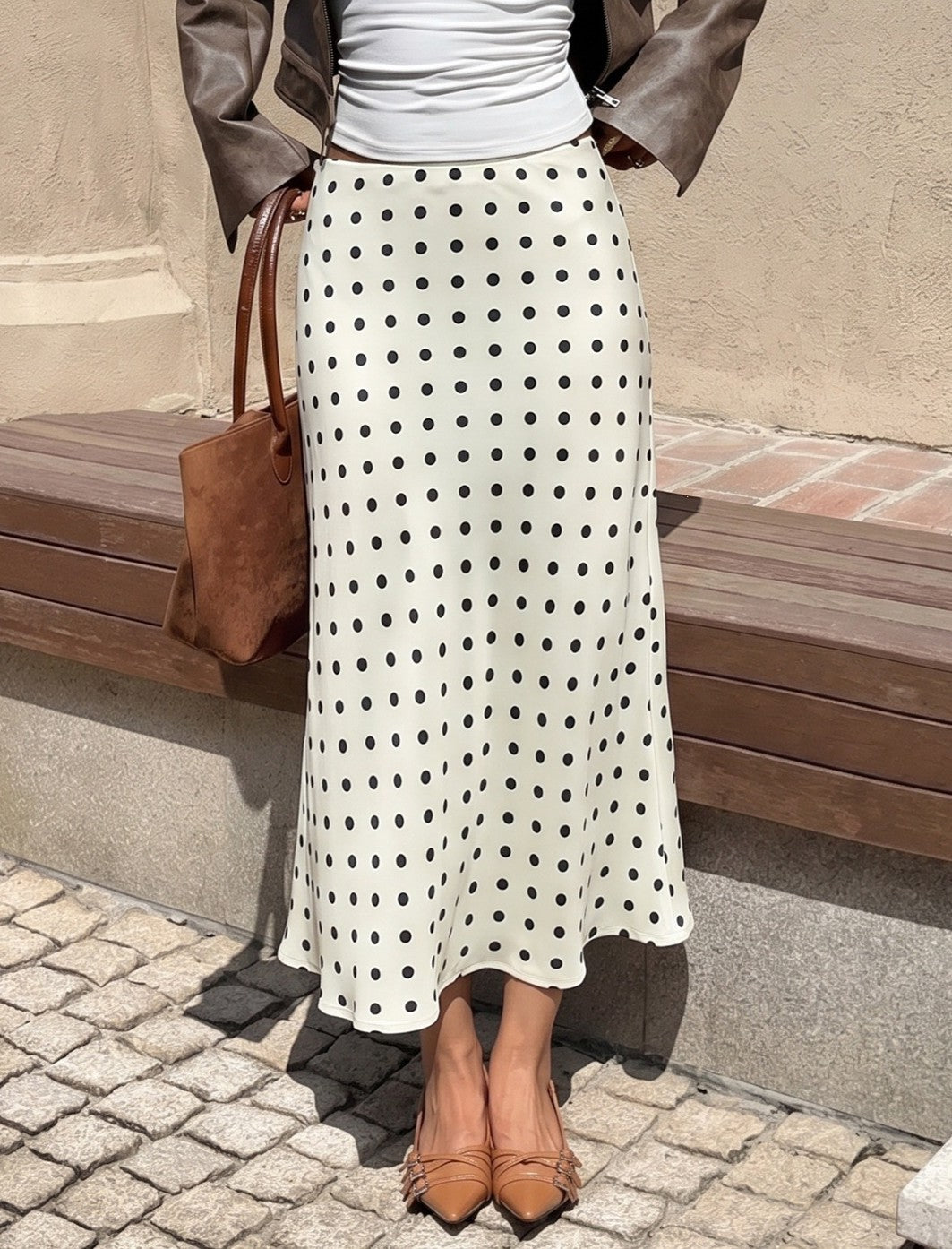 Dotted Fishtail Hem Maxi Skirt - Apricot