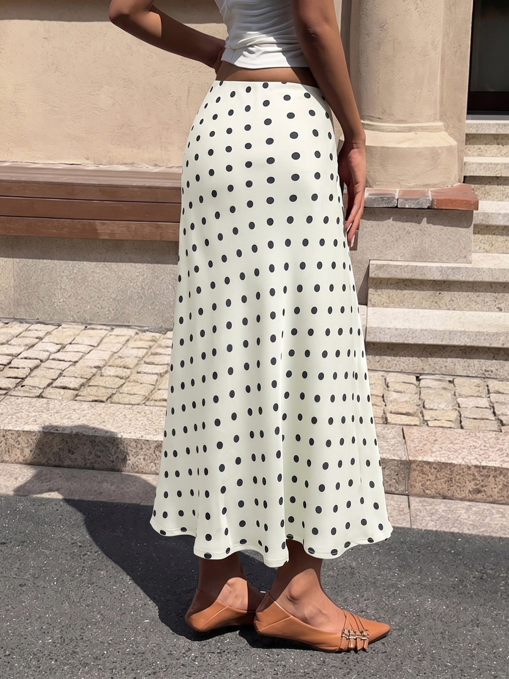 Dotted Fishtail Hem Maxi Skirt - Apricot - 5