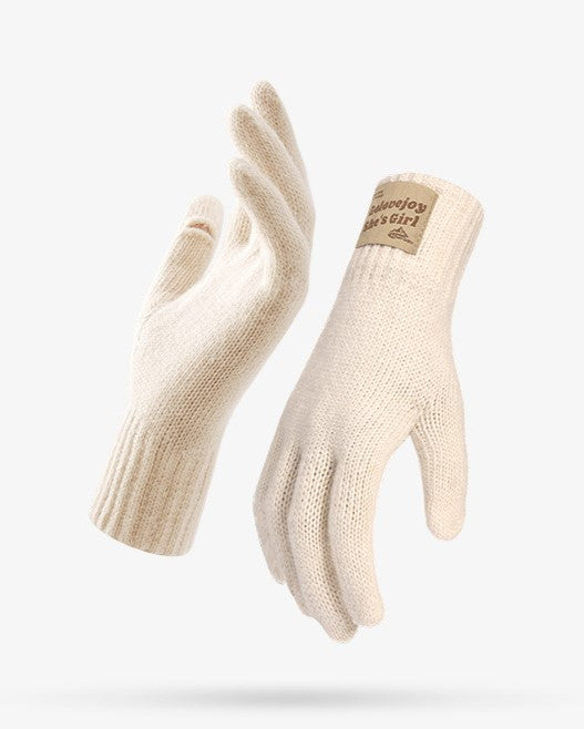 Convertible Flip Top Knit Touchscreen Gloves - Beige
